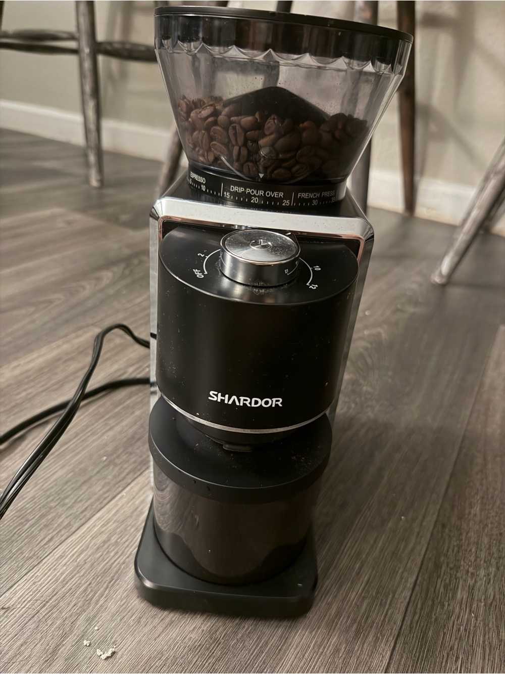 Black Electric Coffee Grinder with Adjustable Grind Settings